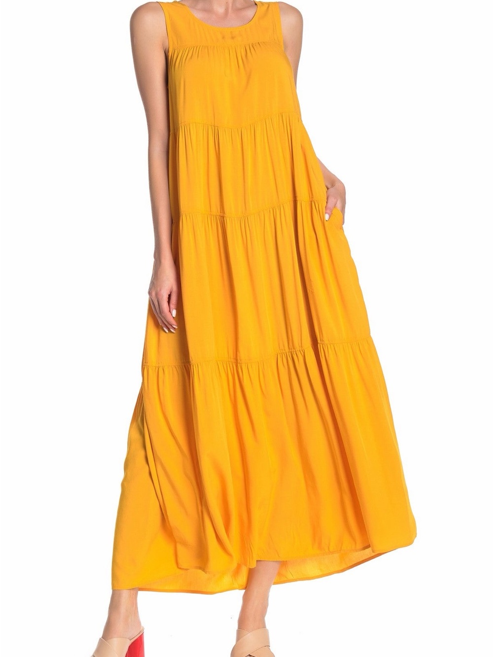 Max Studio Bright Yellow Tiered Maxi Dress - Women. Size Small